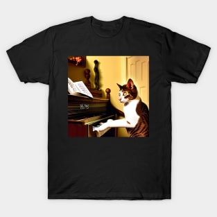 A Cat Concentrating On Reading The Sheet Music At The Piano T-Shirt